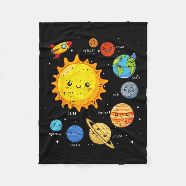 Solar System Sun Planets Rocket Space Galaxy Kids  Fleecefilt (Framsidan)