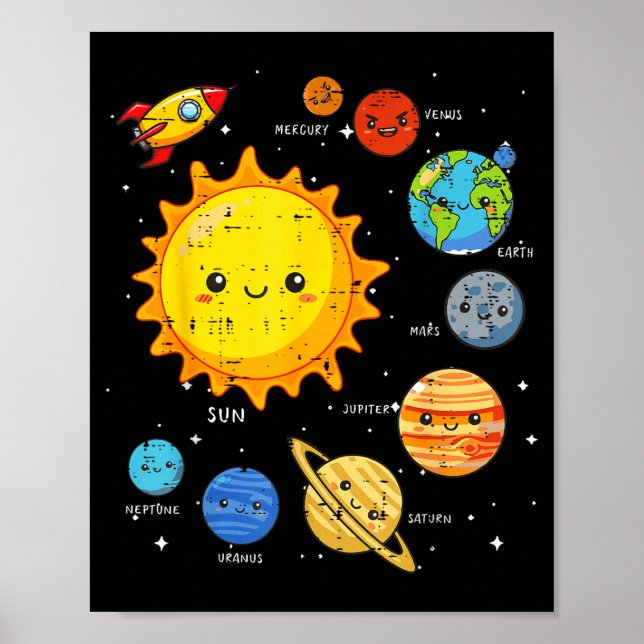 Solar System Sun Planets Rocket Space Galaxy Kids  Poster (Framsidan)