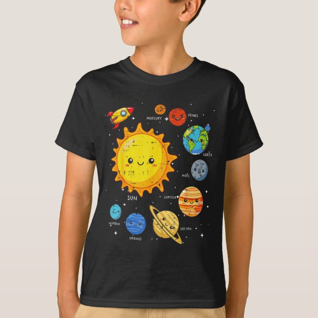 Solar System Sun Planets Rocket Space Galaxy Kids  T Shirt (Framsida)
