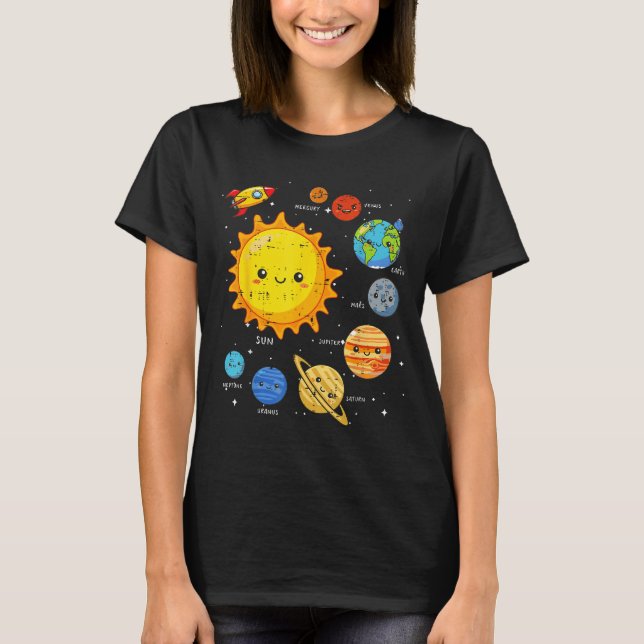 Solar System Sun Planets Rocket Space Galaxy Kids  T Shirt (Framsida)