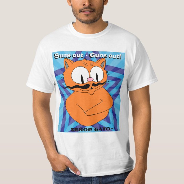 Solar ute - Vapen ute! Tecknad Mustasch Katt  T Shirt (Framsida)