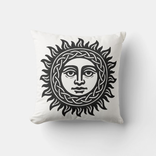 Solar Visage Sigil – Svart Sol Emblem T-shirt Kudde (Framsida)