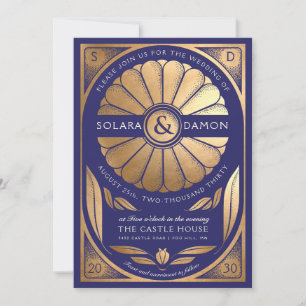 SOLARA II - Blommigt Faux Guld bröllopsinbjudan Inbjudningar
