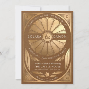 SOLARA III - Blommigt Faux Guld bröllopsinbjudan Inbjudningar