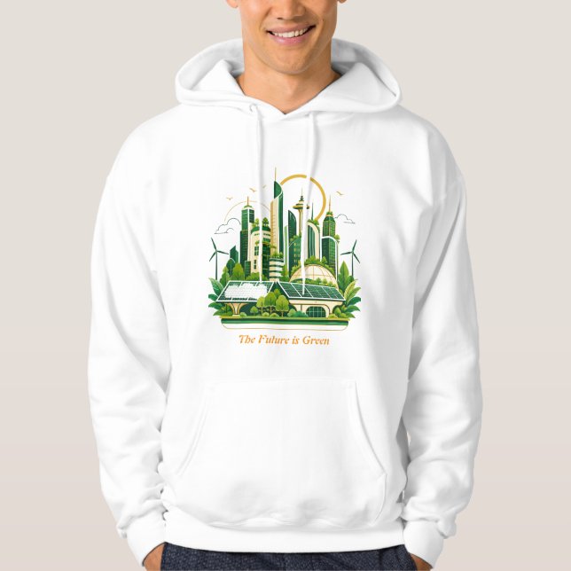 Solarpunk Ekostad Hållbar Framtid Grön Energi Hoodie (Framsida)