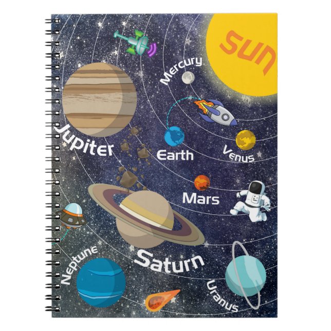 Solarsystem, astronaut och ryggmärg anteckningsbok (Framsidan)