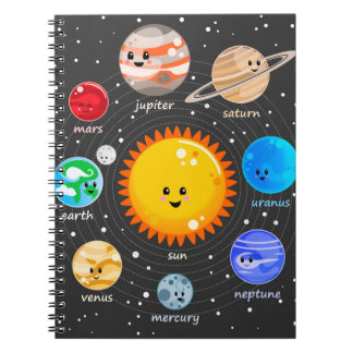 Solarsystem Kawaii lycklig planets stjärndiagram Anteckningsbok