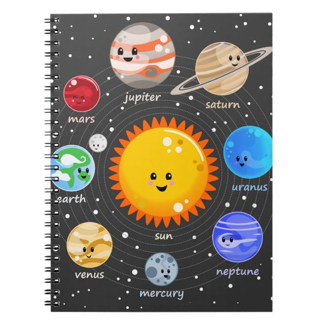 Solarsystem Kawaii lycklig planets stjärndiagram Anteckningsbok (Framsidan)