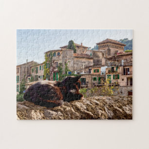 Solbad på en vägg - Valldemossa, Mallorca Pussel