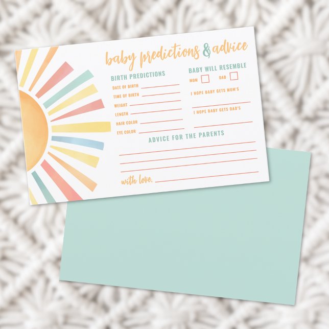 Solbarn Babyshower Råd Prognos Kort (Sun Baby Shower Advice Predictions Card)
