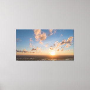 Solbeams, Sunrise, Blå himmel, Fluffy Clouds Image Canvastryck