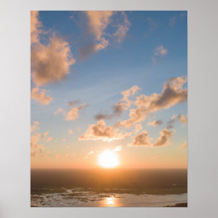 Solbeams, Sunrise, Blå himmel, Fluffy Clouds Image Poster