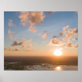 Solbeams, Sunrise, Blå himmel, Fluffy Clouds Image Poster