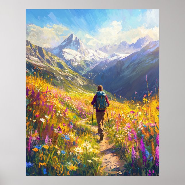 Solbelyst Alpin Stig — Monet-Inspirerad Sommarvand Poster (Framsidan)