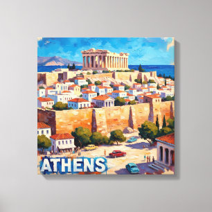 Solbelyst Athen Akropolis Vy Canvas Konst