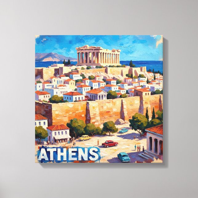 Solbelyst Athen Akropolis Vy Canvas Konst (Framsida)