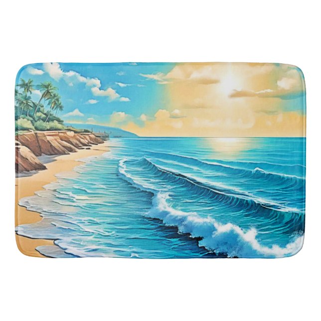 Solbelyst Beach Vågar Design Badrumsmatta (Framsidan)