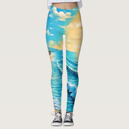 Solbelyst Beach Vågar Design Leggings