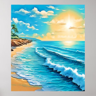 Solbelyst Beach Vågar Design Poster