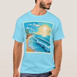 Solbelyst Beach Vågar Design T Shirt