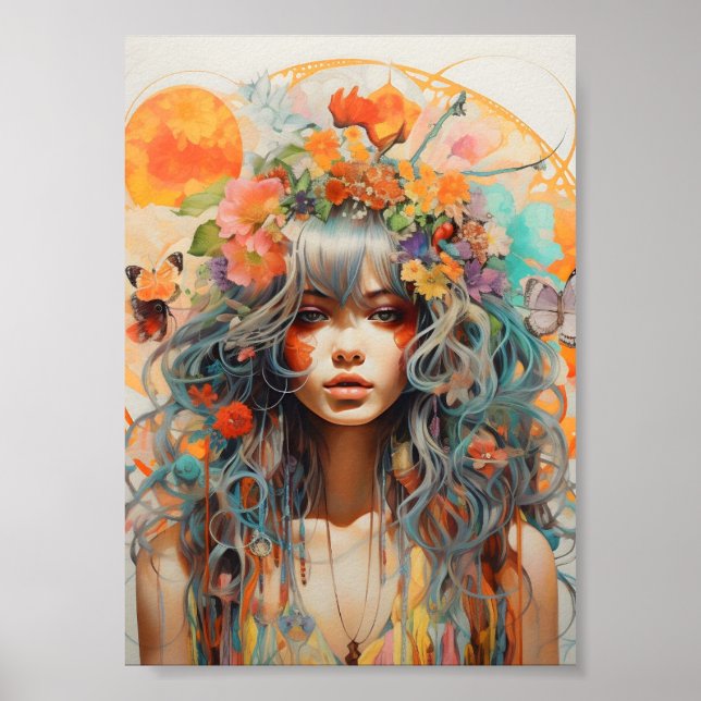 Solbelyst blomsterporträtt poster (Framsidan)