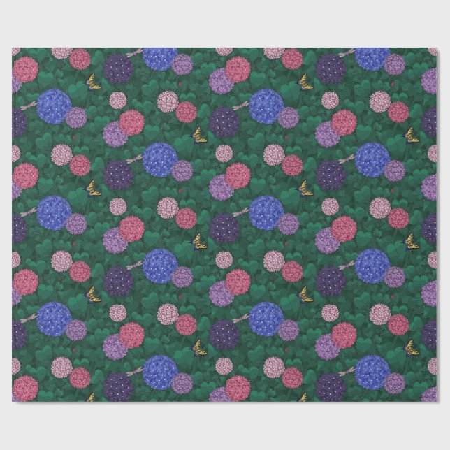 Solbelyst fjäril Hydrangea Trädgård Pewter Medium Presentpapper (Platt)