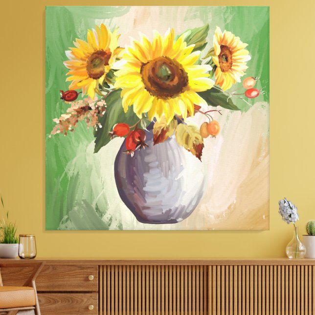 Solbelyst frid: Solrosor i blom Canvastryck (Insitu (Vardagsrum))
