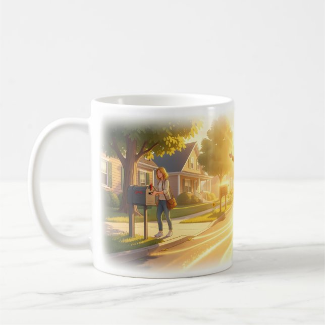 Solbelyst gatudags glädjefull väckning-mugg kaffemugg (Vänster)