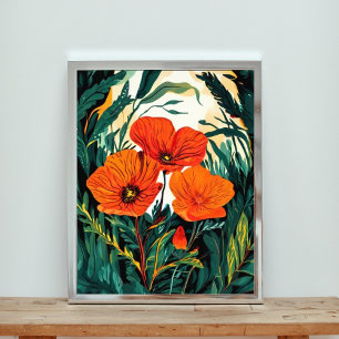 Solbelyst glade med Orange Flowers Fototryck