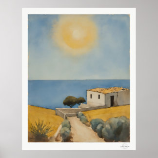 Solbelyst kusthus landskapsaffisch poster