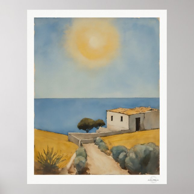 Solbelyst kusthus landskapsaffisch poster (Framsidan)