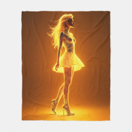 Solbelyst kvinna i mode med neonkroppsskina fleecefilt