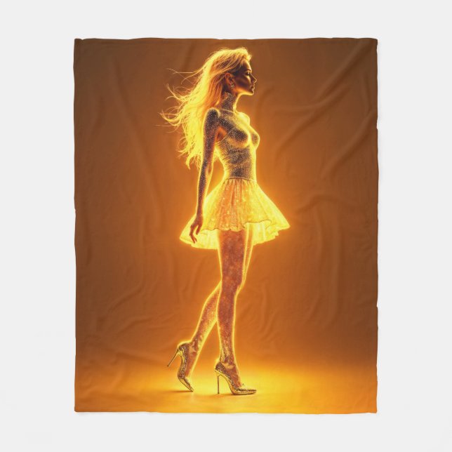 Solbelyst kvinna i mode med neonkroppsskina fleecefilt (Framsidan)