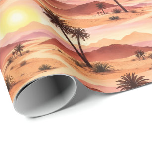 Solbelyst ökenoas vattenfärg mönster presentpapper