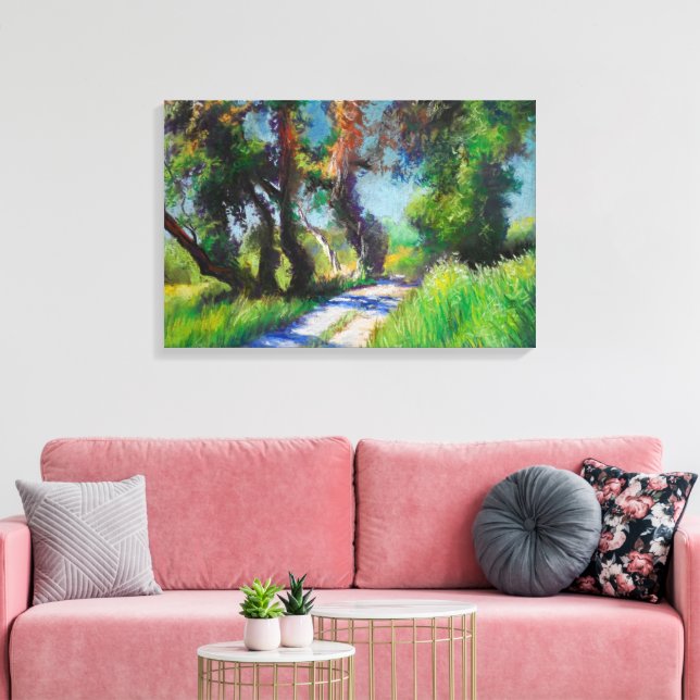 Solbelyst Olivlund Pastell Landskap Canvastryck (Insitu (Vardagsrum))