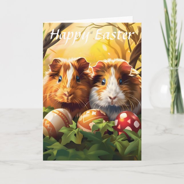 Solbelyst Påsk Guinea Grisar Påsk Kort (Framsida)