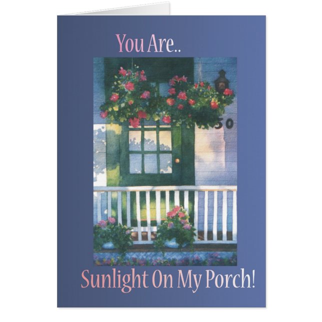 Solbelyst porch hälsningskort (Framsidan)
