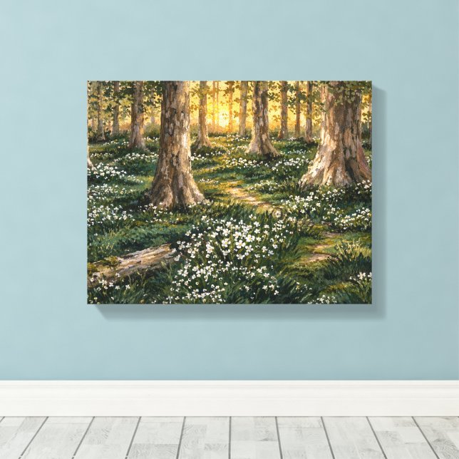 Solbelyst skogsblomskog canvastryck (Insitu (trägolv))