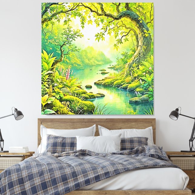 Solbelyst skogslandskap canvastryck (Insitu (sovrum))