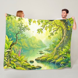 Solbelyst skogslandskap fleecefilt