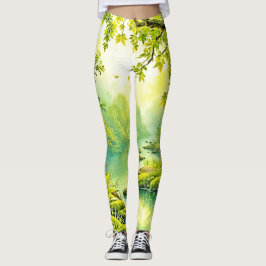 Solbelyst skogslandskap leggings