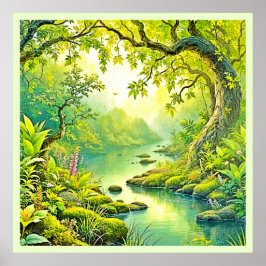 Solbelyst skogslandskap poster