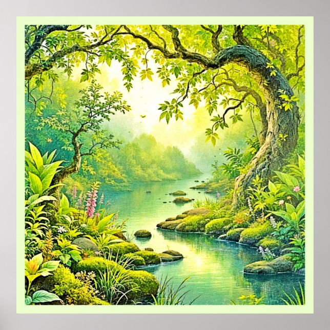 Solbelyst skogslandskap poster (Framsidan)