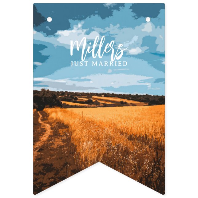 Solbelyst sommar gyllene fält lantlig natur vimplar (Första flaggan)