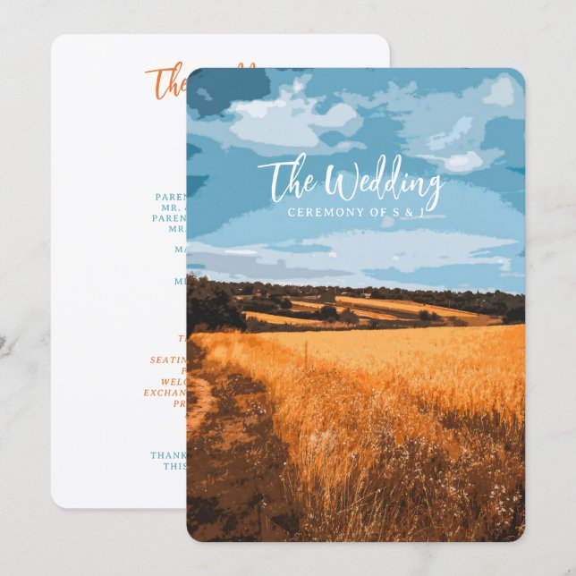 Solbelyst sommar lantlig guldgult fält natur program (Fram/baksida)