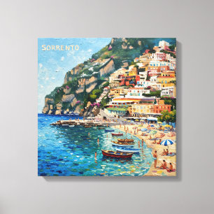 Solbelyst Sorrento Strand Escapad Lerrets Konst Canvastryck
