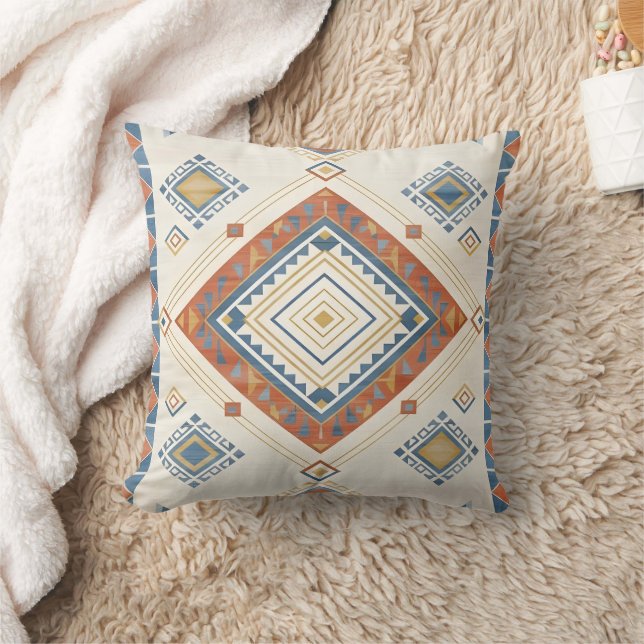 Solbelyst Terrakotta och Blå Öken Kilim Kudde (Filt)