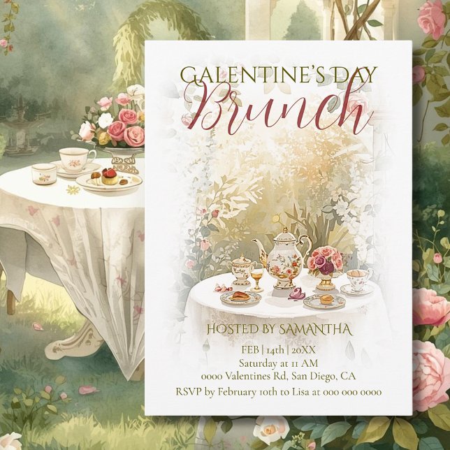 Solbelyst Trädgårdste Galentine Brunch Akvarell Inbjudningar (Skapare uppladdad)