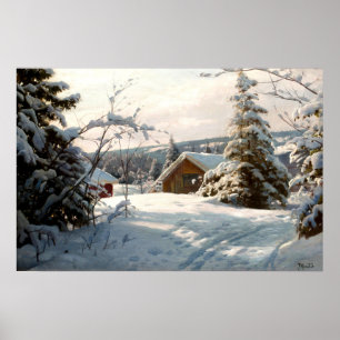Solbelyst vinterlandskap av Peder Mork Monsted Poster