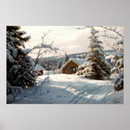 Solbelyst vinterlandskap av Peder Mork Monsted Poster